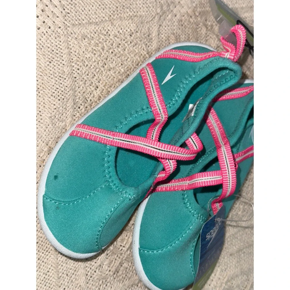 Speedo Kids Mary‎ Jane Aqua Water Shoes Medium M Turquoise Pink Beach M-7/8
